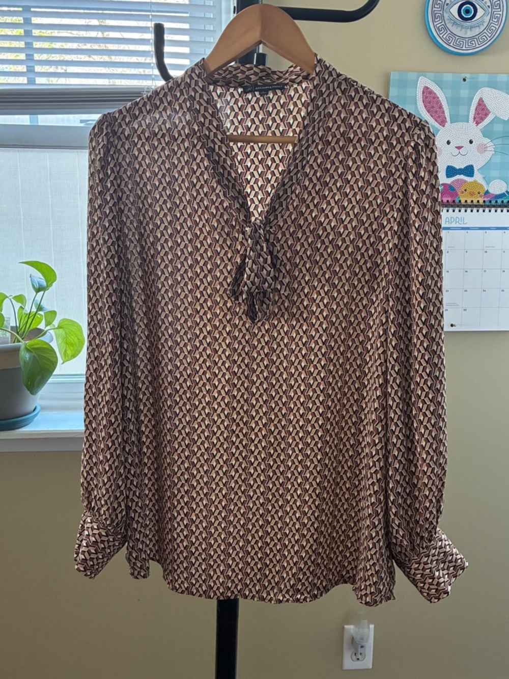 Adrianna Papell Geometric Print Blouse in Brown, Cream and Black